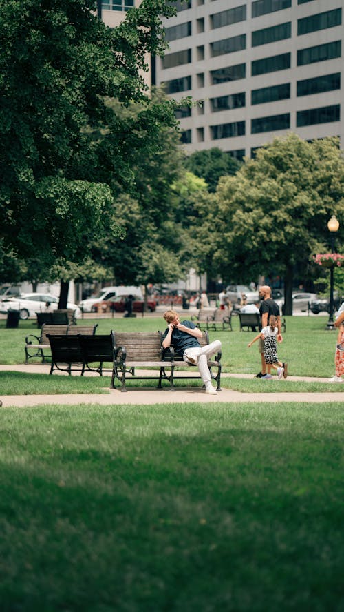 公園, 坐, 垂直拍攝 的 免費圖庫相片