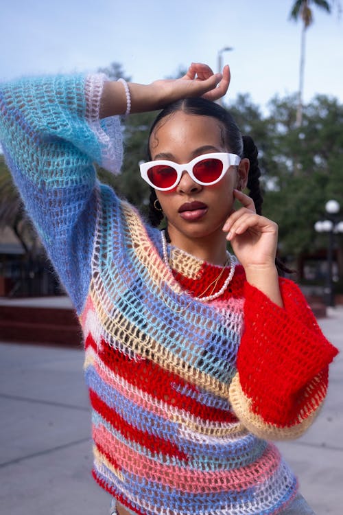 Beauty Model in Knit Sweater
