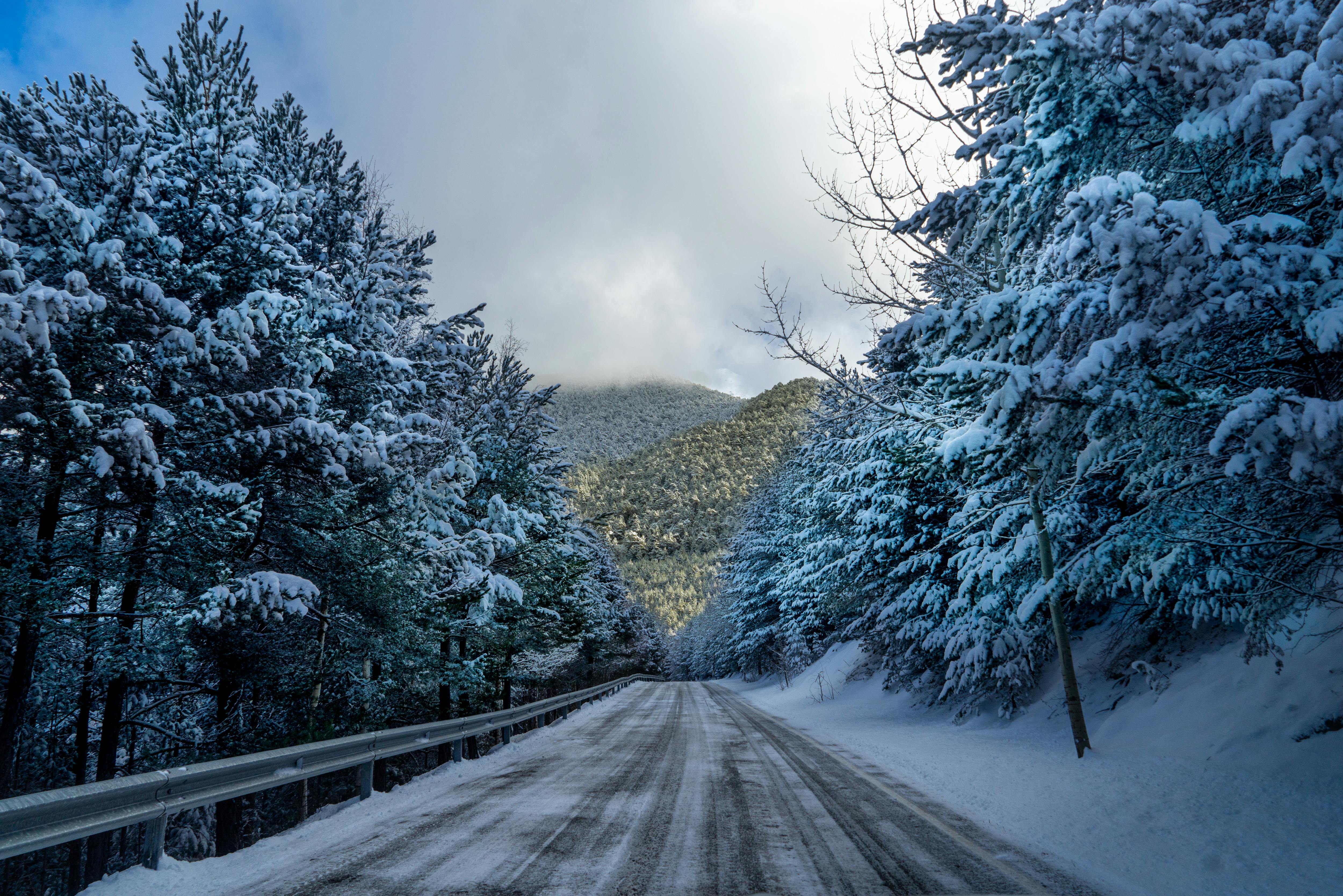 Prescription Goggle Inserts - A serene snow-covered road through a tranquil winter forest in Andorra, showcasing natural beauty and tranquility.