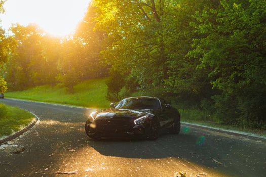 Black Mercedes-AMG GT on Road by Trees