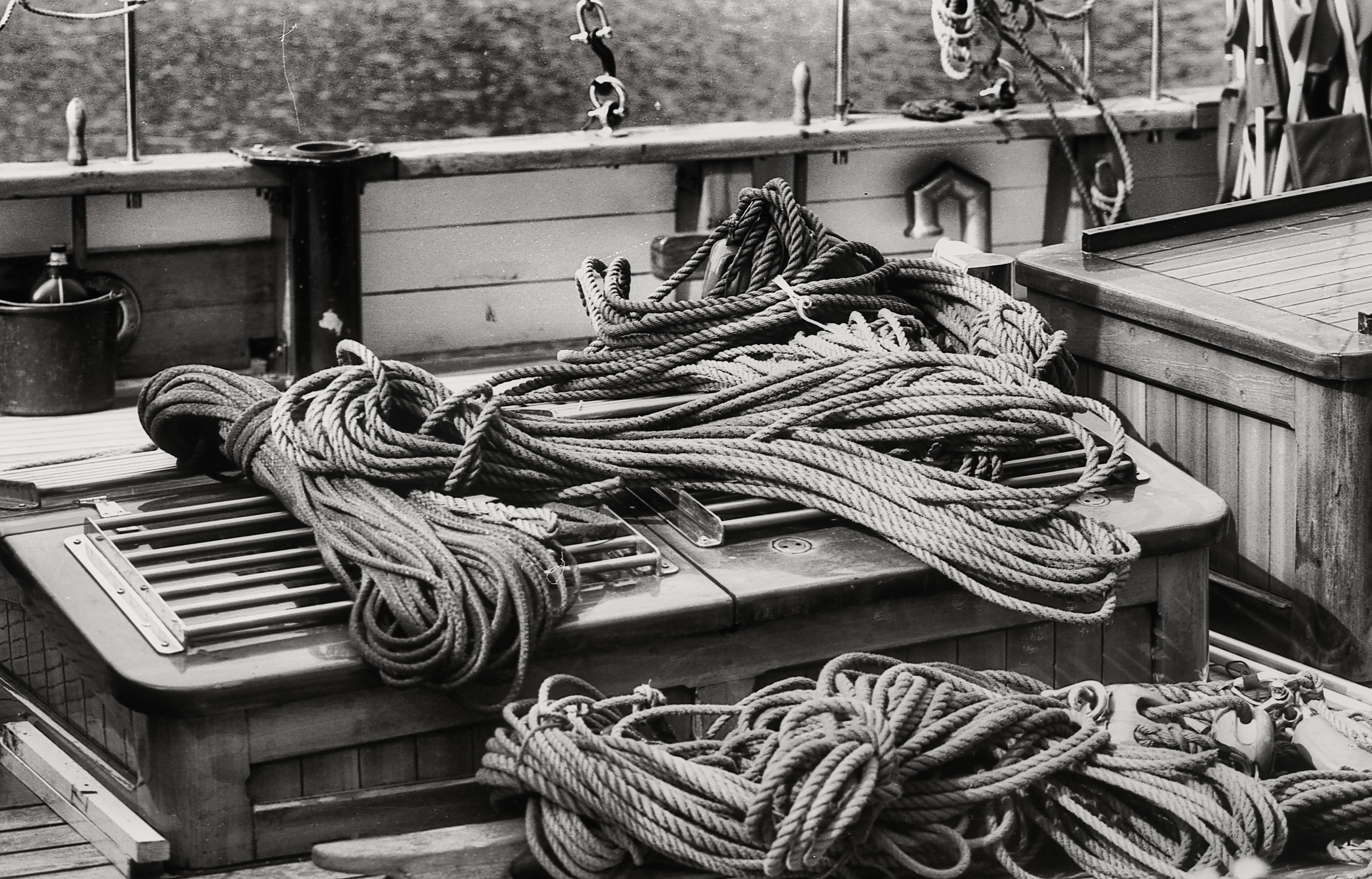 detailed rigging and polished bronze fixtures on a historic yacht - Sailing trip San Diego