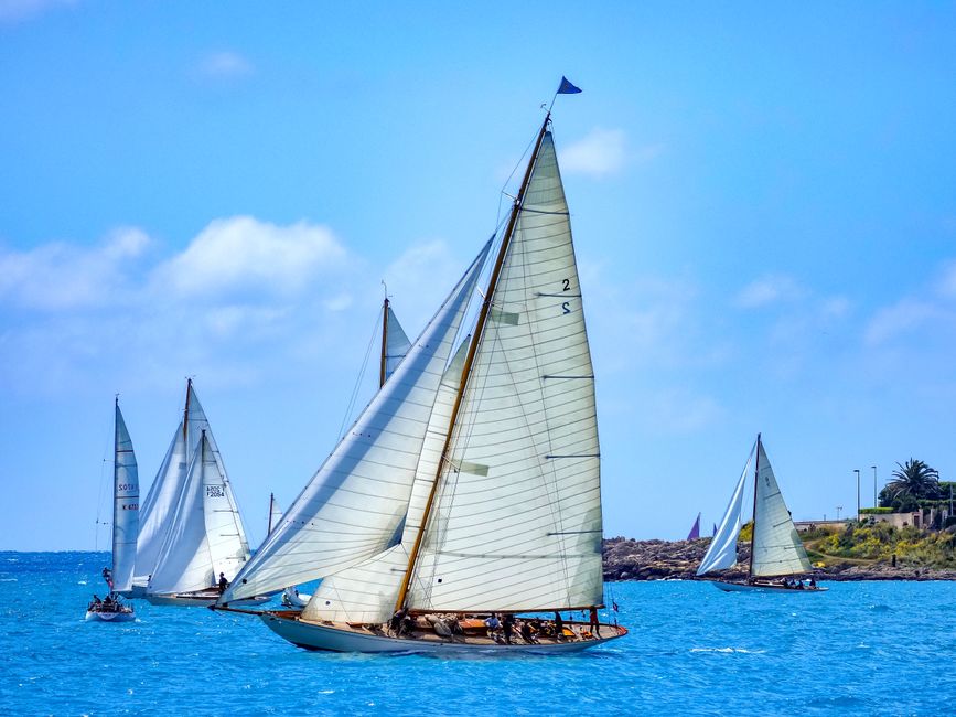 Stunning Exuma Elite Escape: Luxury Fly-In Pig Beach Adventure - 7 Stops Review 2026 - Scenic view of classic sailboats racing in a regatta under a clear blue sky.