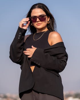 Stylish woman in sunglasses posing elegantly in outdoors setting in Ciudad de México, showcasing modern fashion.