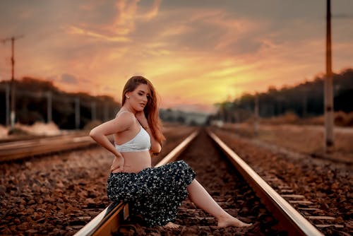 Woman Posing on Railway