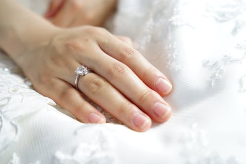 Free Person Wearing Silver-colored Solitaire Ring With Clear Gemstone Stock Photo