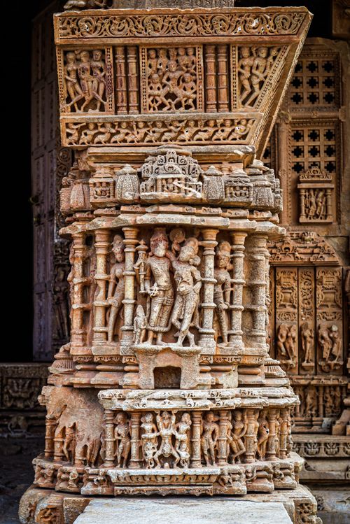 Free Detail of ancient stone carvings at a historic site in Rajasthan, India, showcasing intricate artistry. Stock Photo