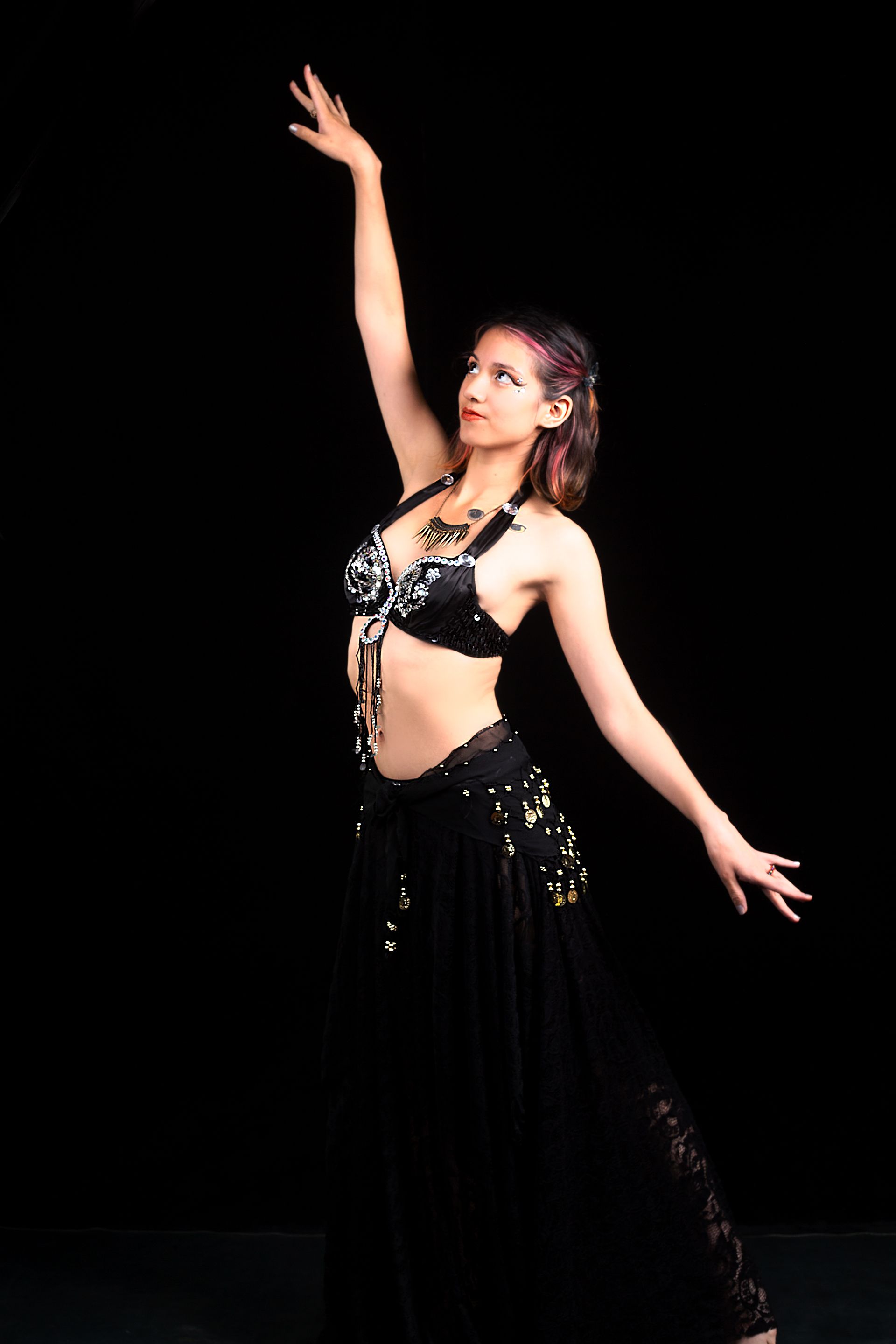 belly dance black dress Belly Dance Skirt, Top, & Hip Scarf Costume Set