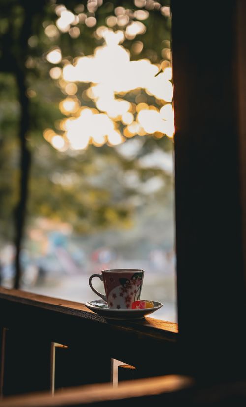 Free A cozy tea cup on a balcony with a peaceful afternoon backdrop in Türkiye. Stock Photo