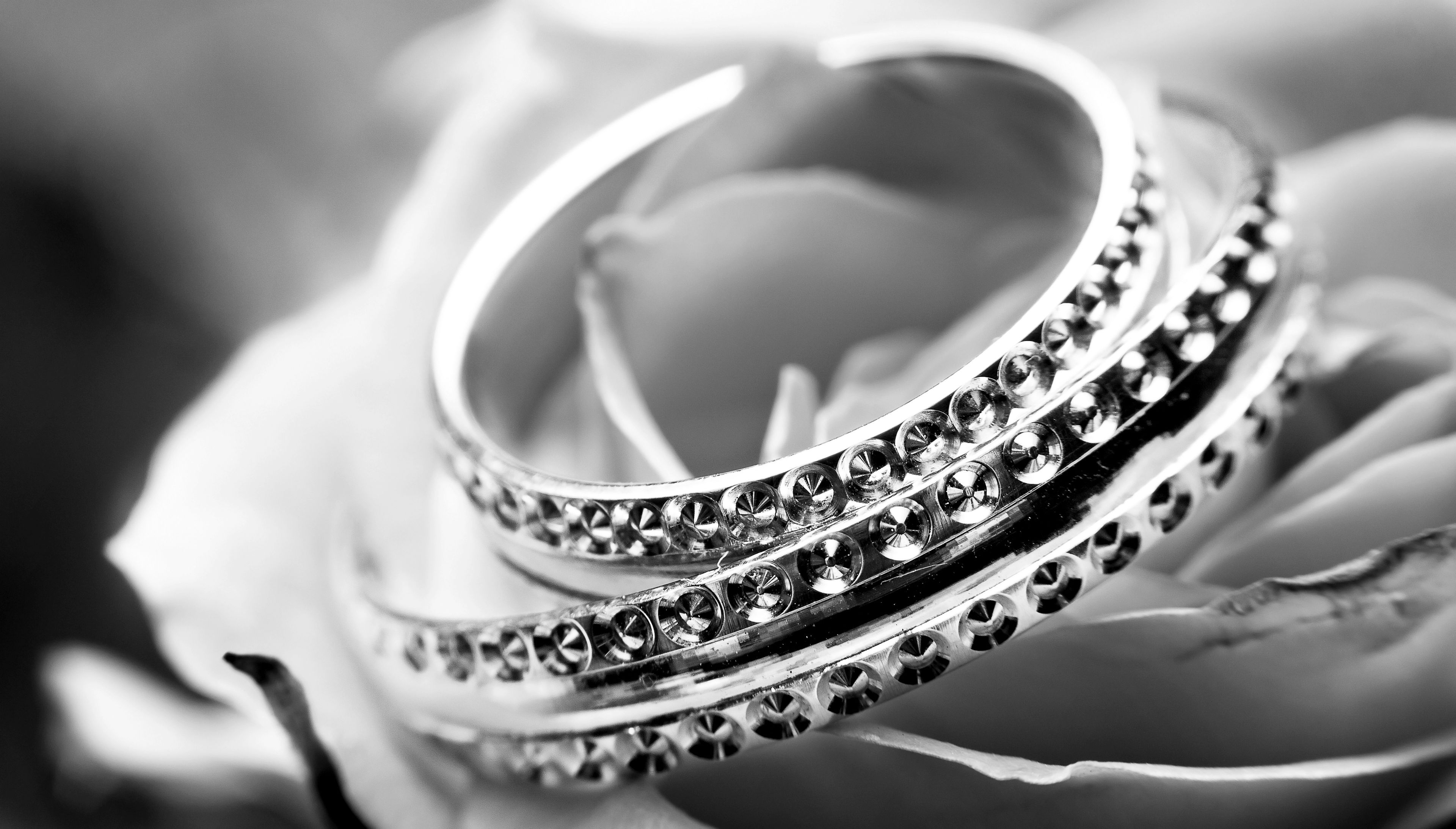 Diamond-set gold rings, stacked