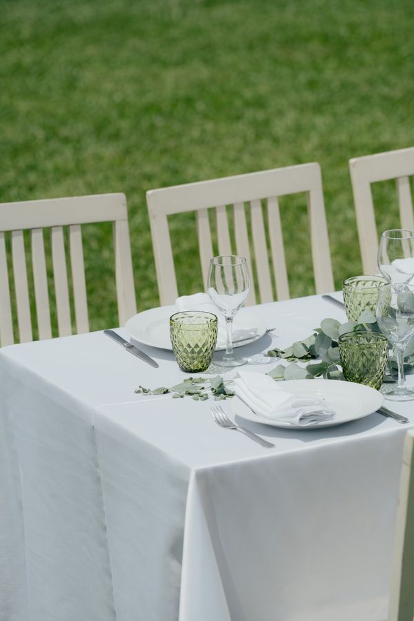 White linen tablecloth fourth of july table