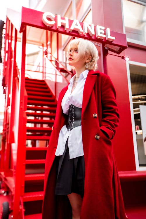 Free Portrait of Woman in Red Coat Stock Photo