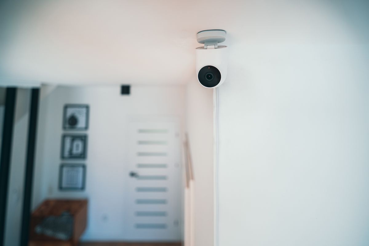 CCTV security camera installed inside a modern home