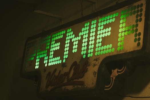 Retro Premier Video Club sign with green LED lights in Rosario, Argentina.