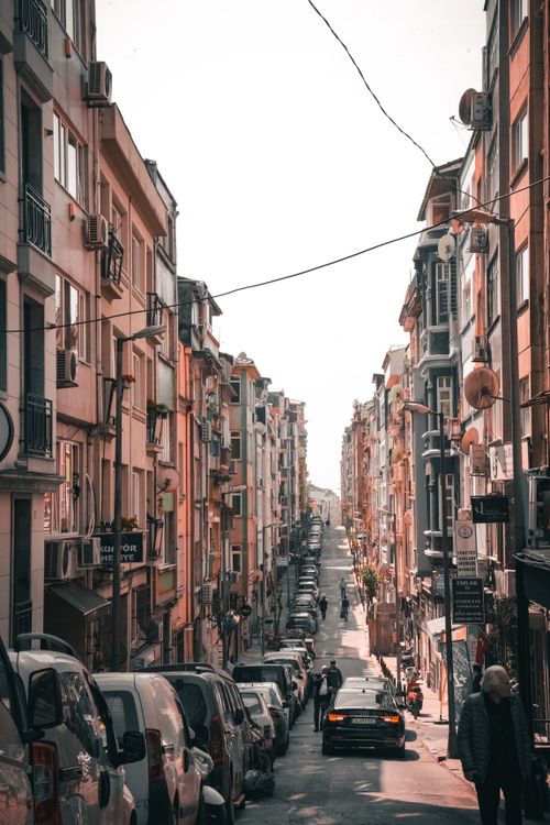 Free A busy Istanbul street filled with cars and pedestrians, showcasing vibrant urban life. Stock Photo