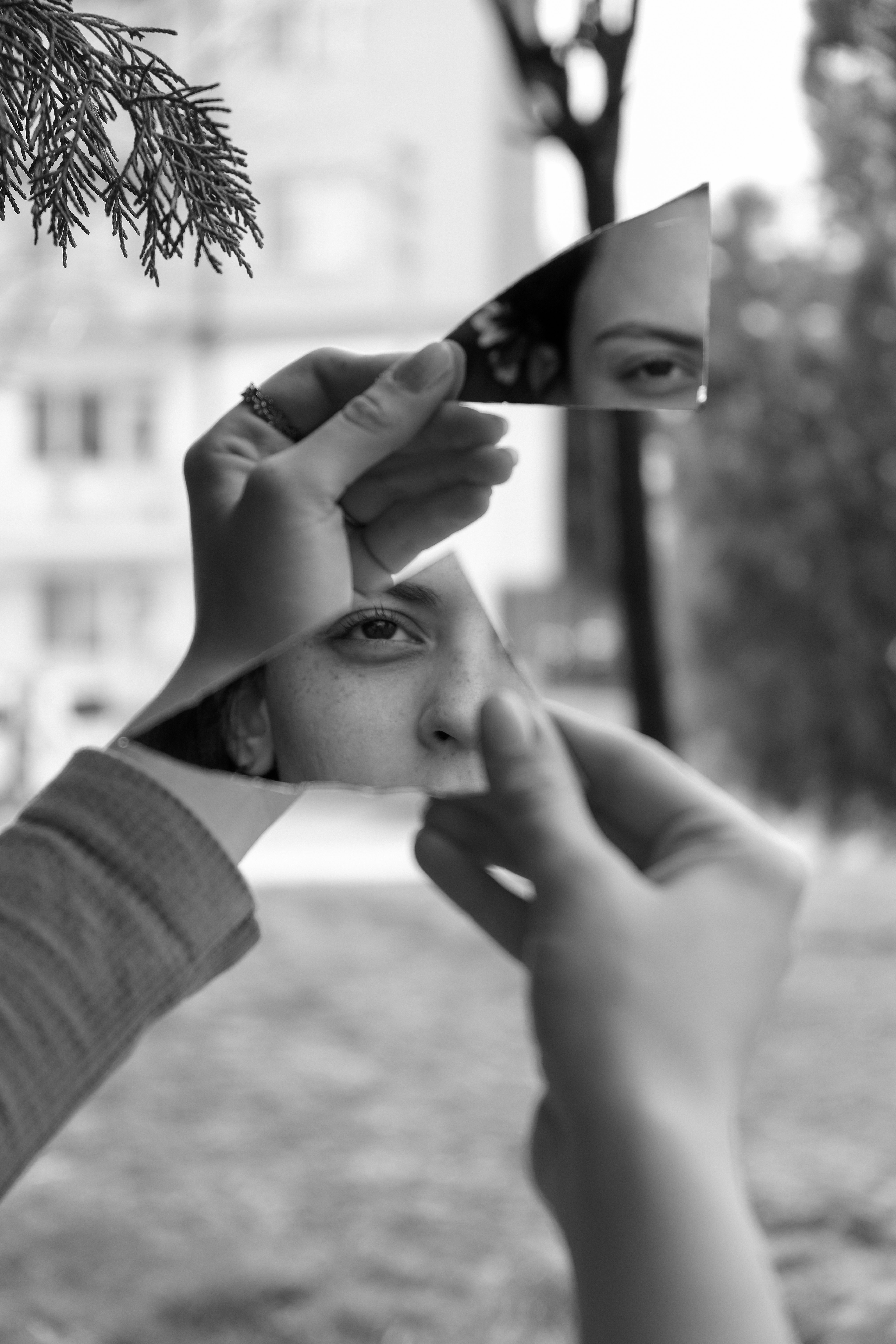 Fragmented reflection showing fractured false self