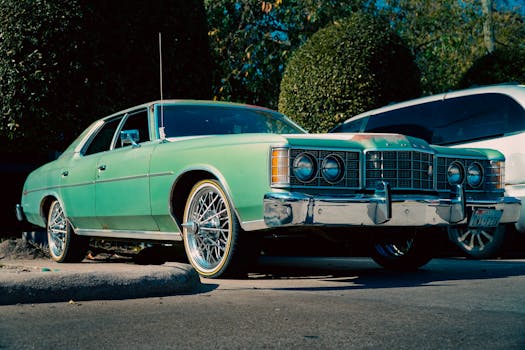 Classic mint green Ford LTD parked in Houston, showcasing vintage American automotive style.