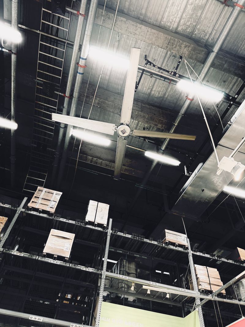 High warehouse ceiling above pallet racking stacked with goods