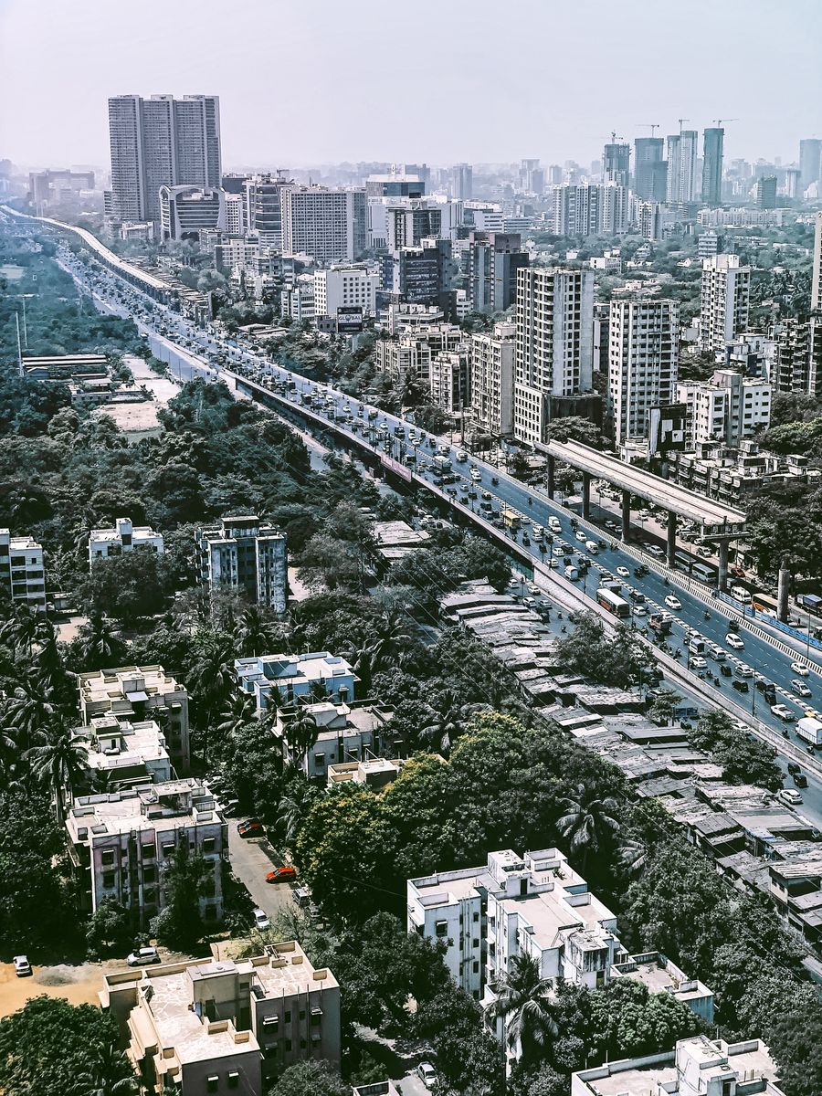 Aerial view of Indian city buildings