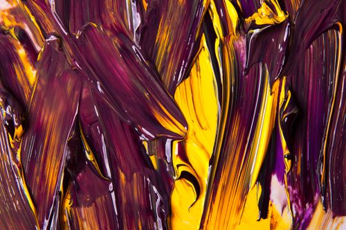 Free Vivid abstract painting with bold yellow and brown brush strokes. Stock Photo