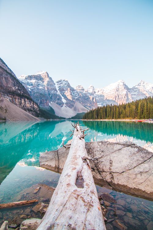Turquoise Moraine Lake in Banff National Park with Rocky Mountain peaks, a Canadian setting for a first date outing