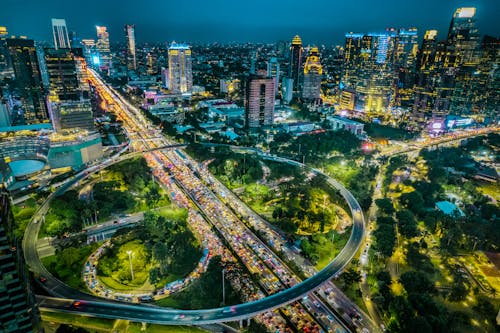 Aerial view of rush hour in Semanggi Jakarta Indonesia