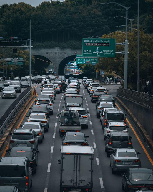 car driving on korean highway suburb