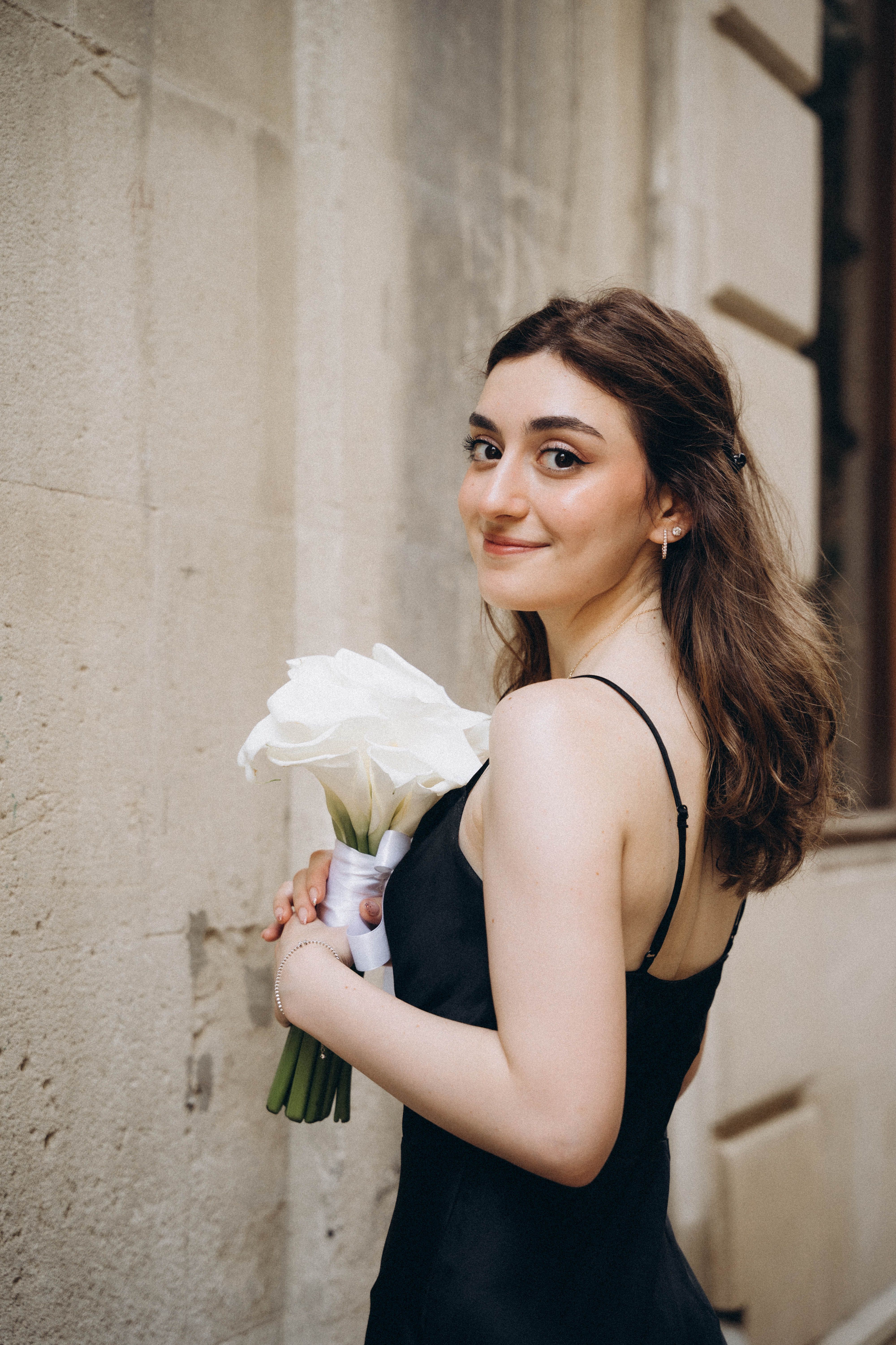 Portrait of Woman in Dress Holding Flowers Bouquet · Free Stock Photo