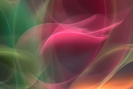 Vivid abstract art with colorful light patterns, showcasing fluid shapes and vibrant colors like pink and green.