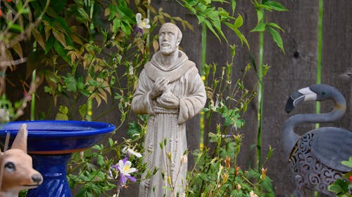 Immagine gratuita di st francis, statua, vaschetta per gli uccelli