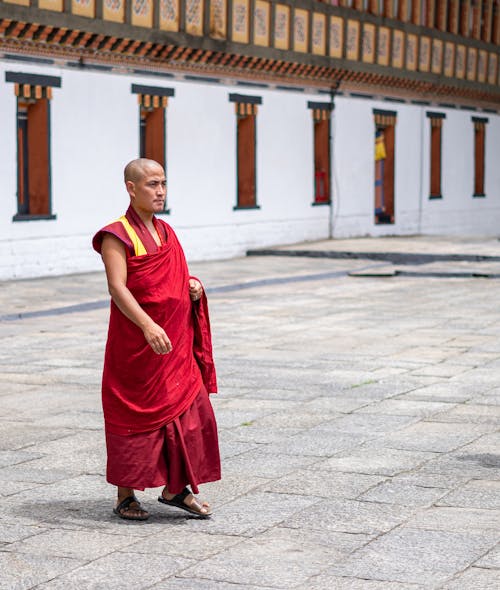 Buddhist Monk Walking in a Temple