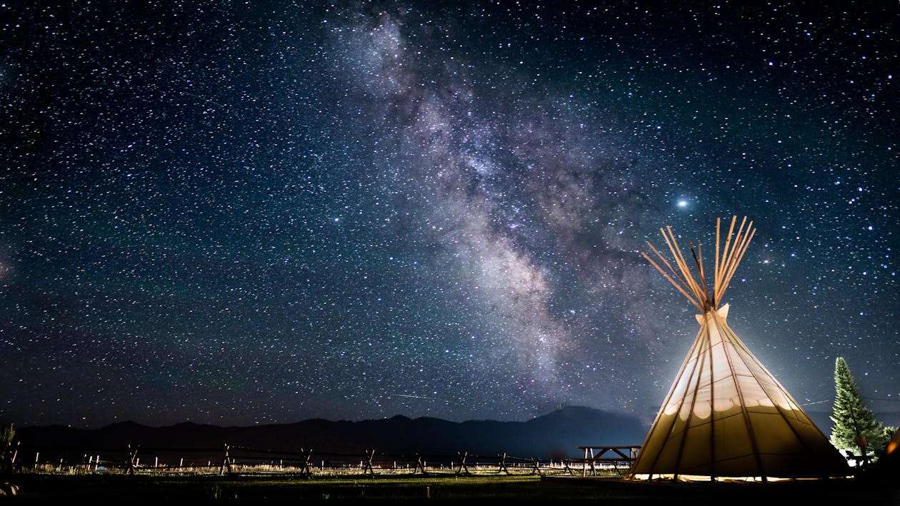 Free Photo of Teepee Under A Starry Sky Stock Photo