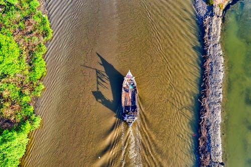 Top View Photo of Motor Boat on River