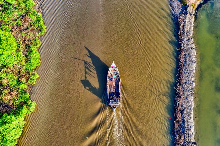 Top View Photo Of Motor Boat On River