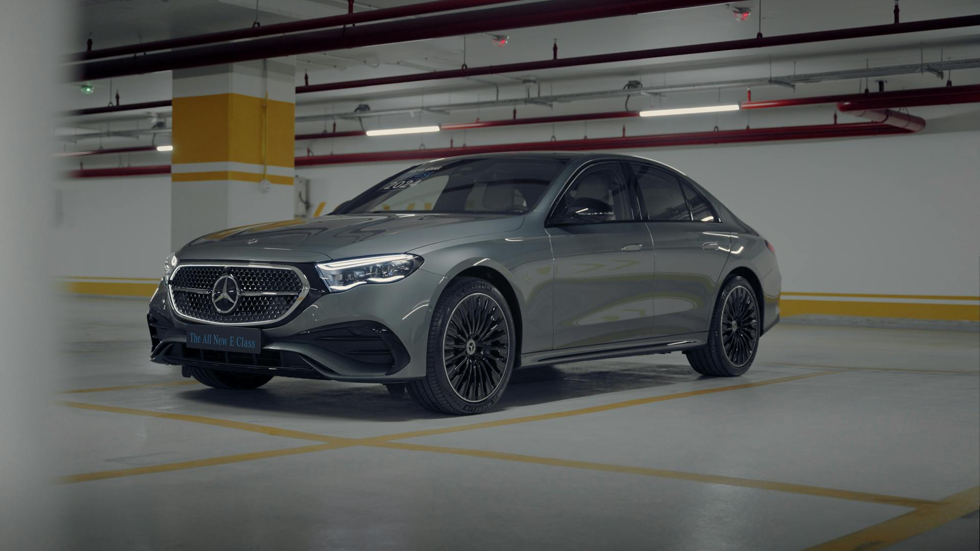A Mercedes-Benz E-Class Parked in a Parking Garage