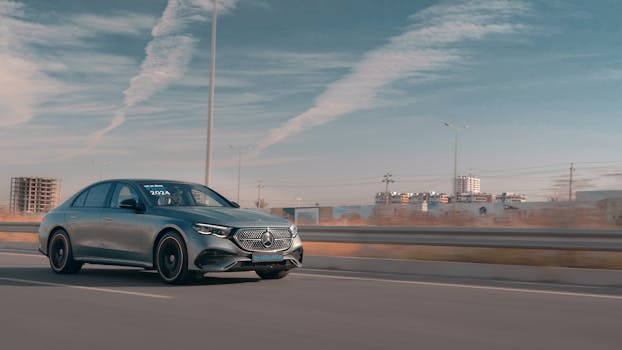 Modern Mercedes-Benz driving on a city street showcasing speed and luxury.
