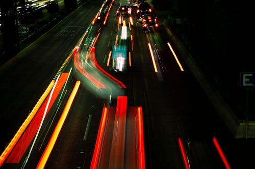 A long exposure of a busy highway at night