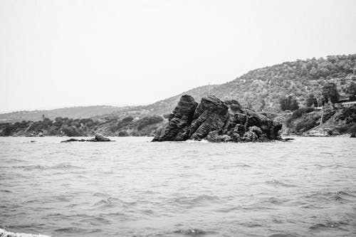Free stock photo of big rock, black and white, cliff