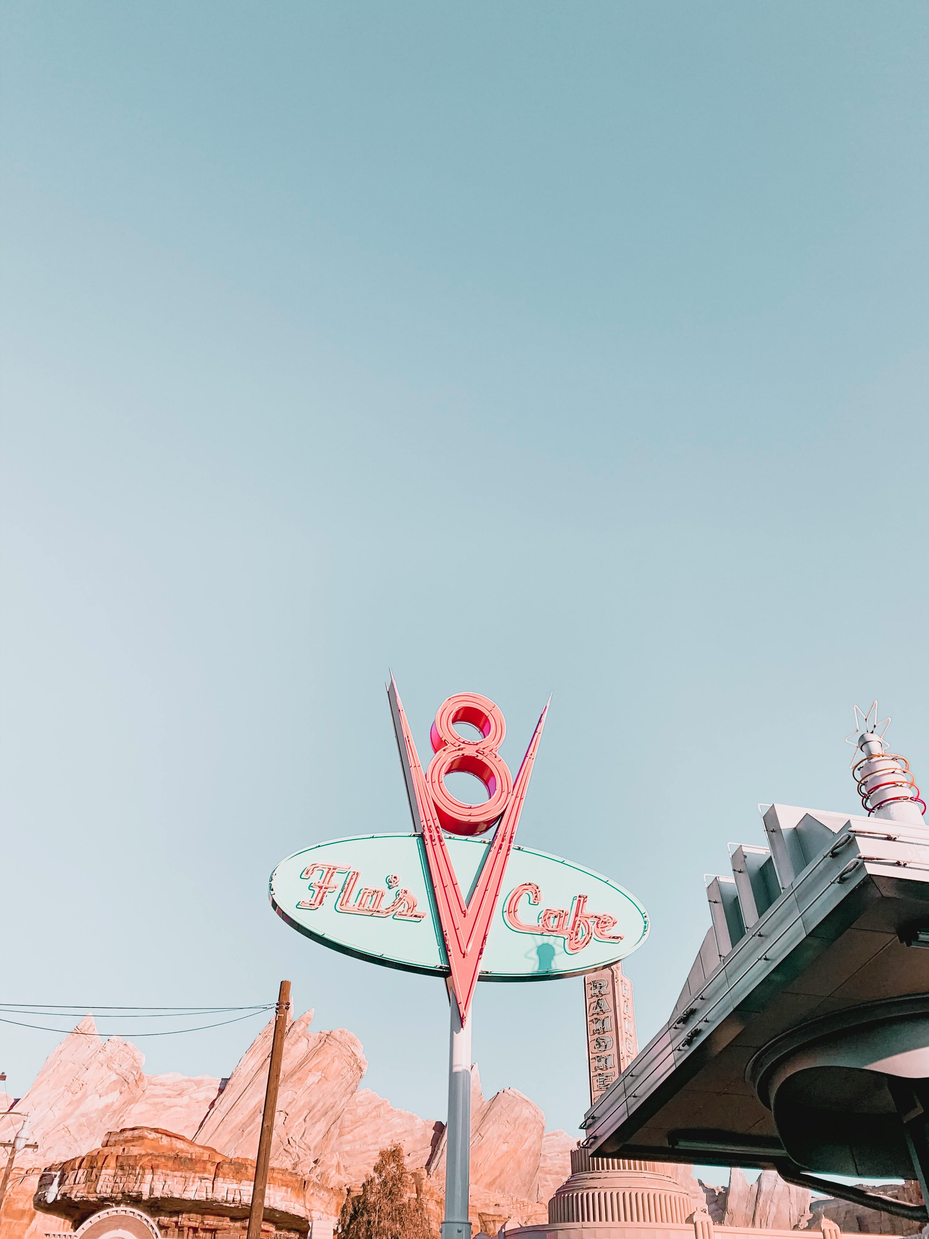 Low-Angle Photo of Flo's V8 Cafe Signage · Free Stock Photo