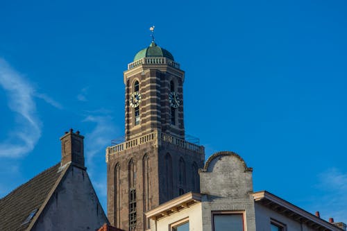 Free stock photo of church tower, city, houses