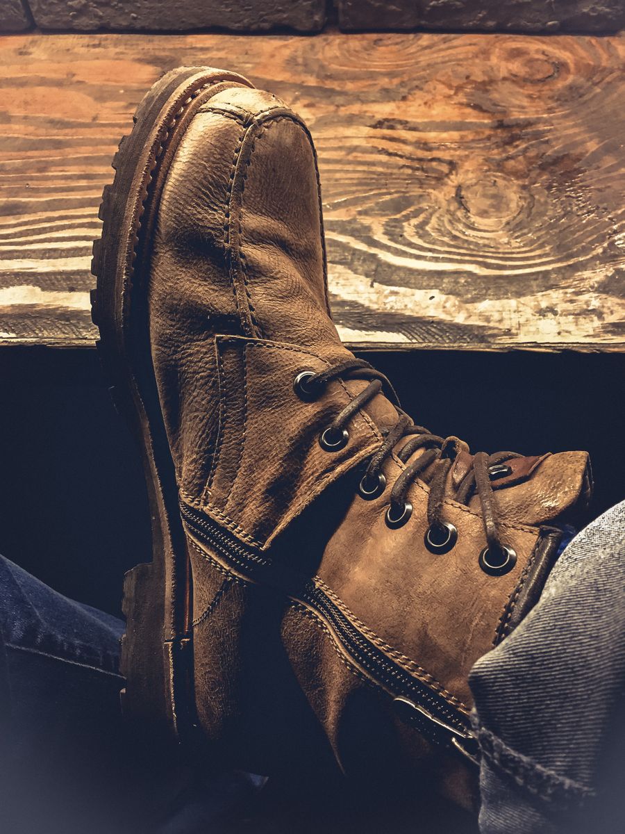 Restored pair of leather dress shoes