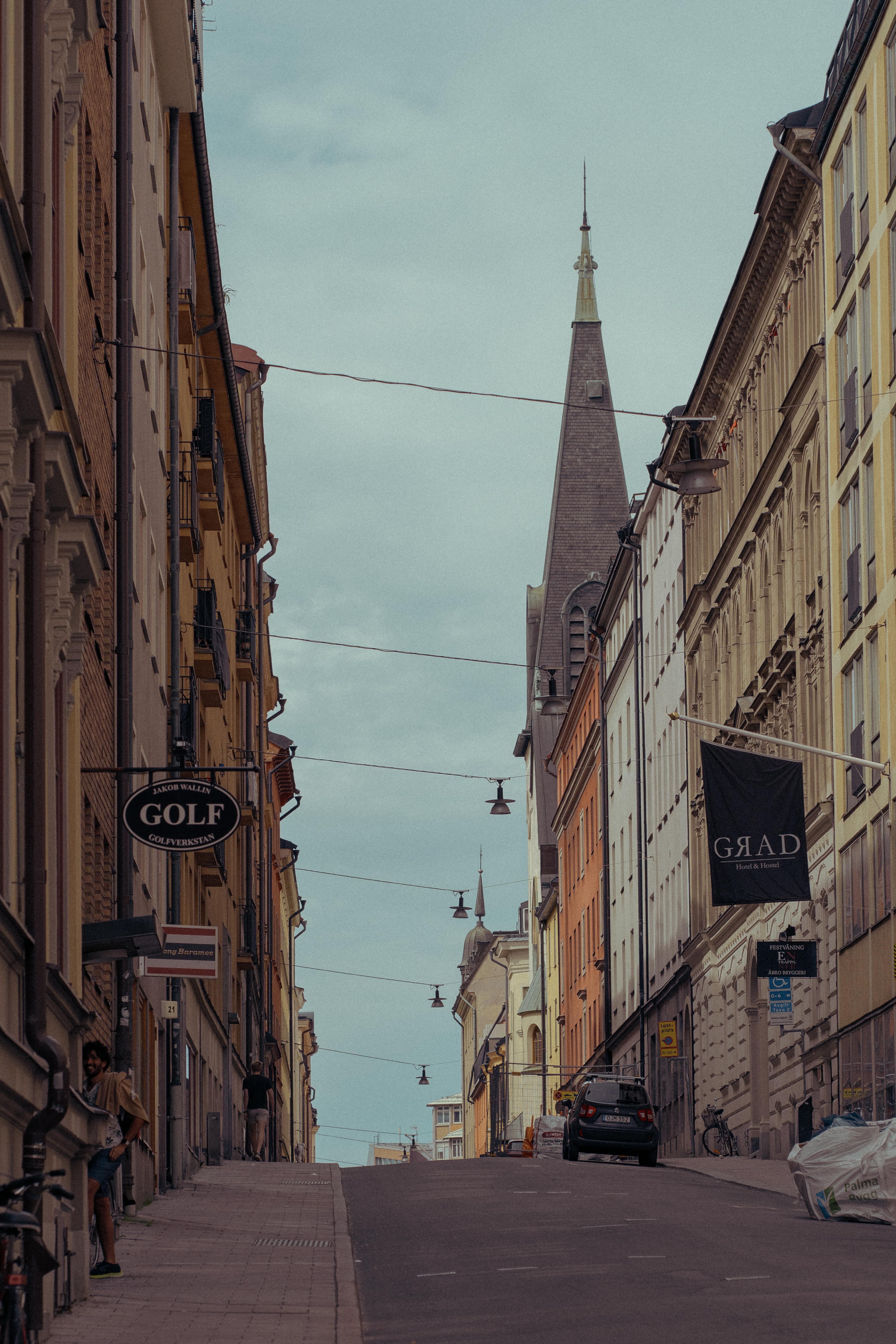 uphill alley in a city