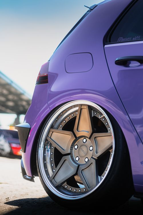 Custom Rims Purple Wheel of Purple, Tuned Volkswagen Golf · Free Stock Photo