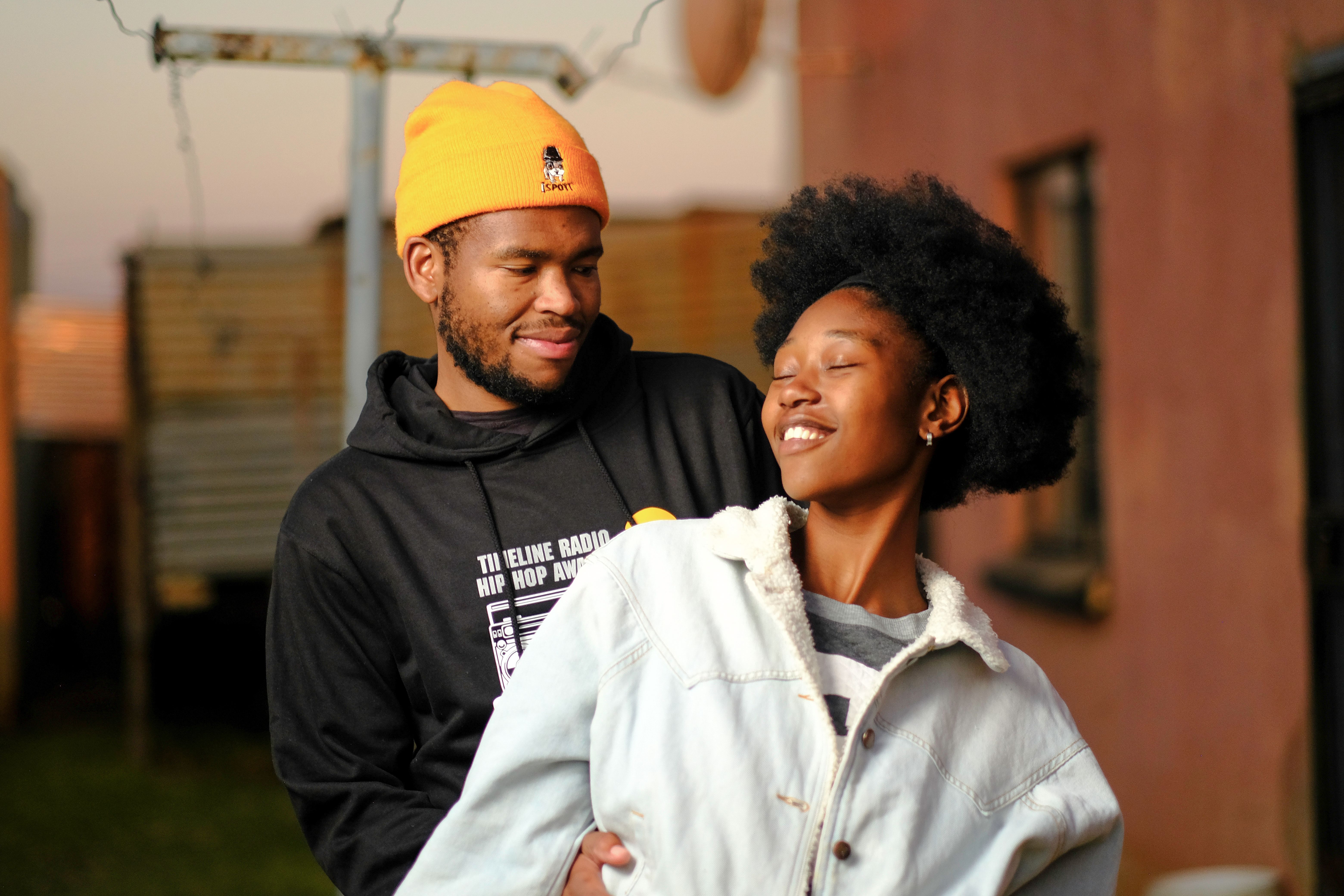 Happy couple in golden hour