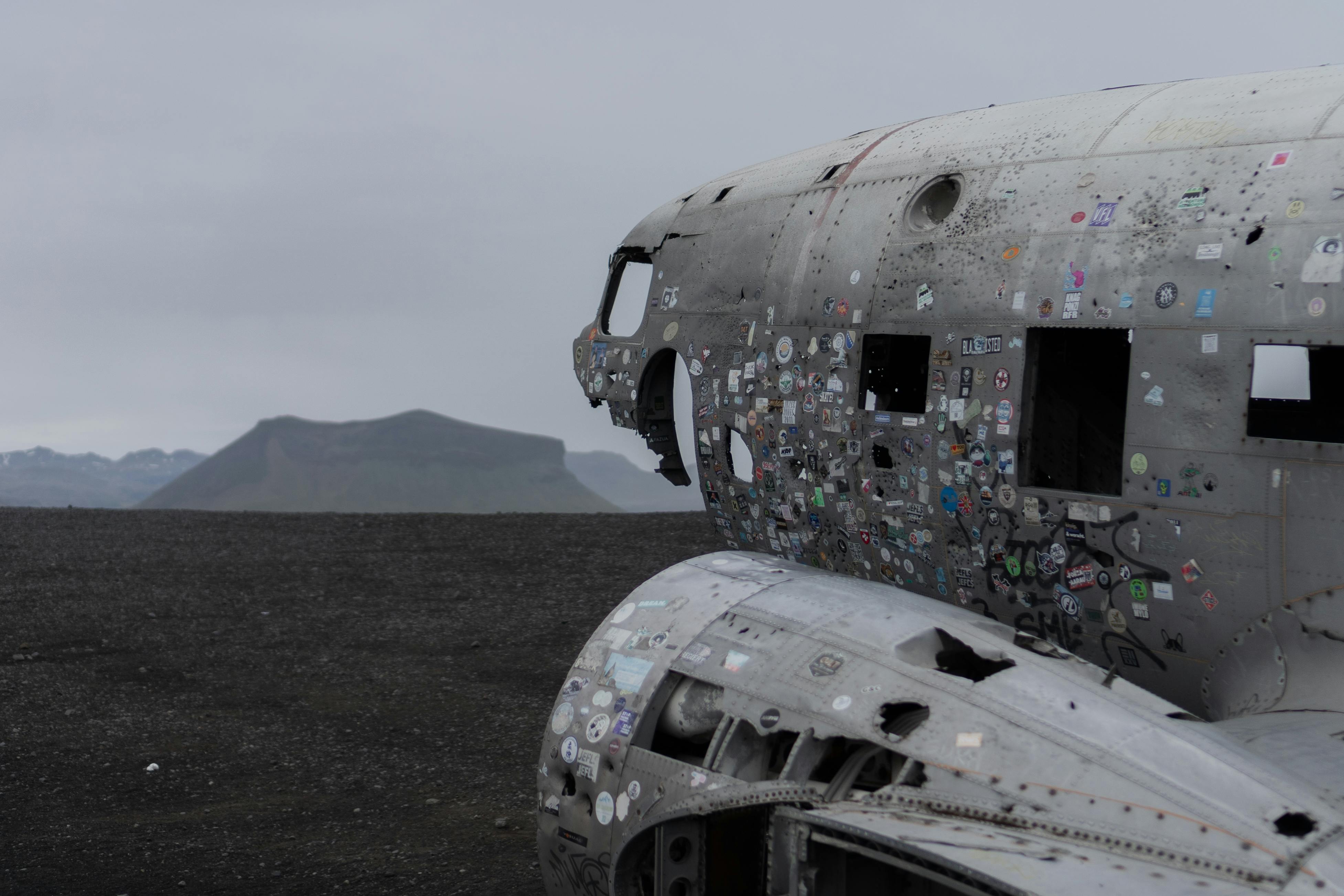 abandoned airplane on wasteland