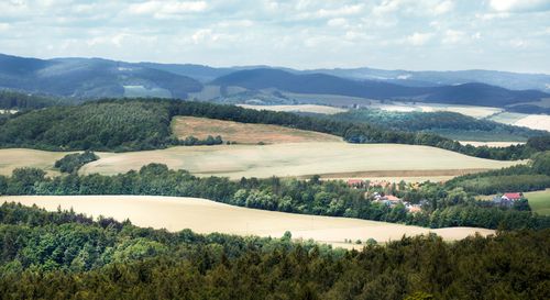 Free Aerial view of lush fields and forests in Wałbrzych, Poland, capturing rural tranquility. Stock Photo