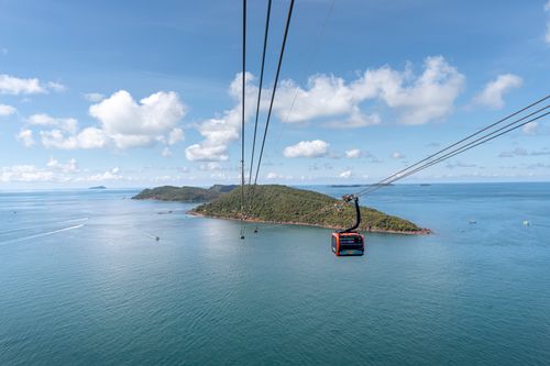 Free Experience breathtaking views of Hon Thom island and cable car over the sea in Vietnam. Stock Photo