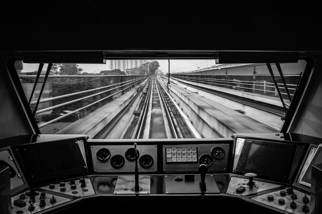 Inside of electric train work station