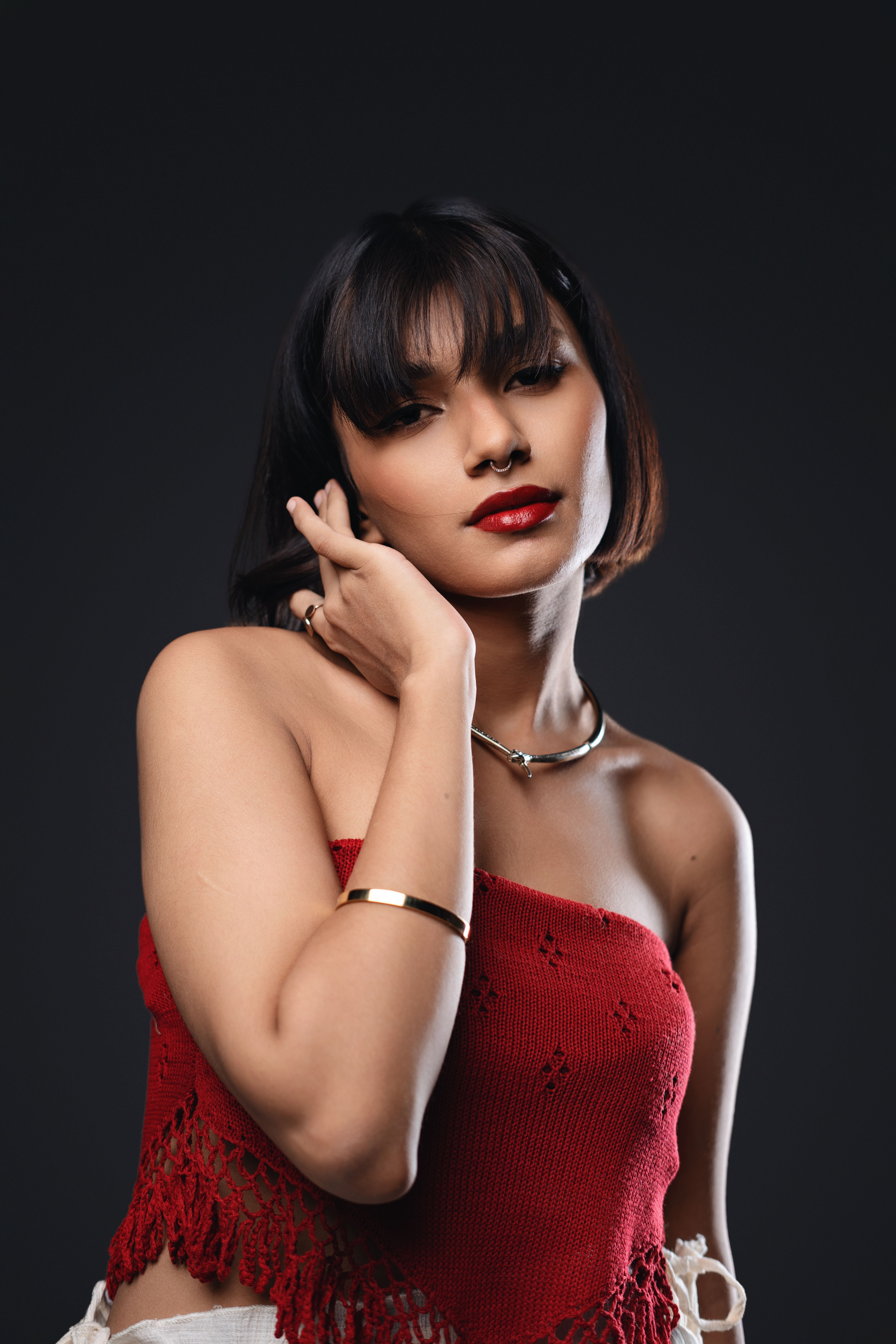 Portrait of Brunette Woman Wearing Red Top · Free Stock Photo