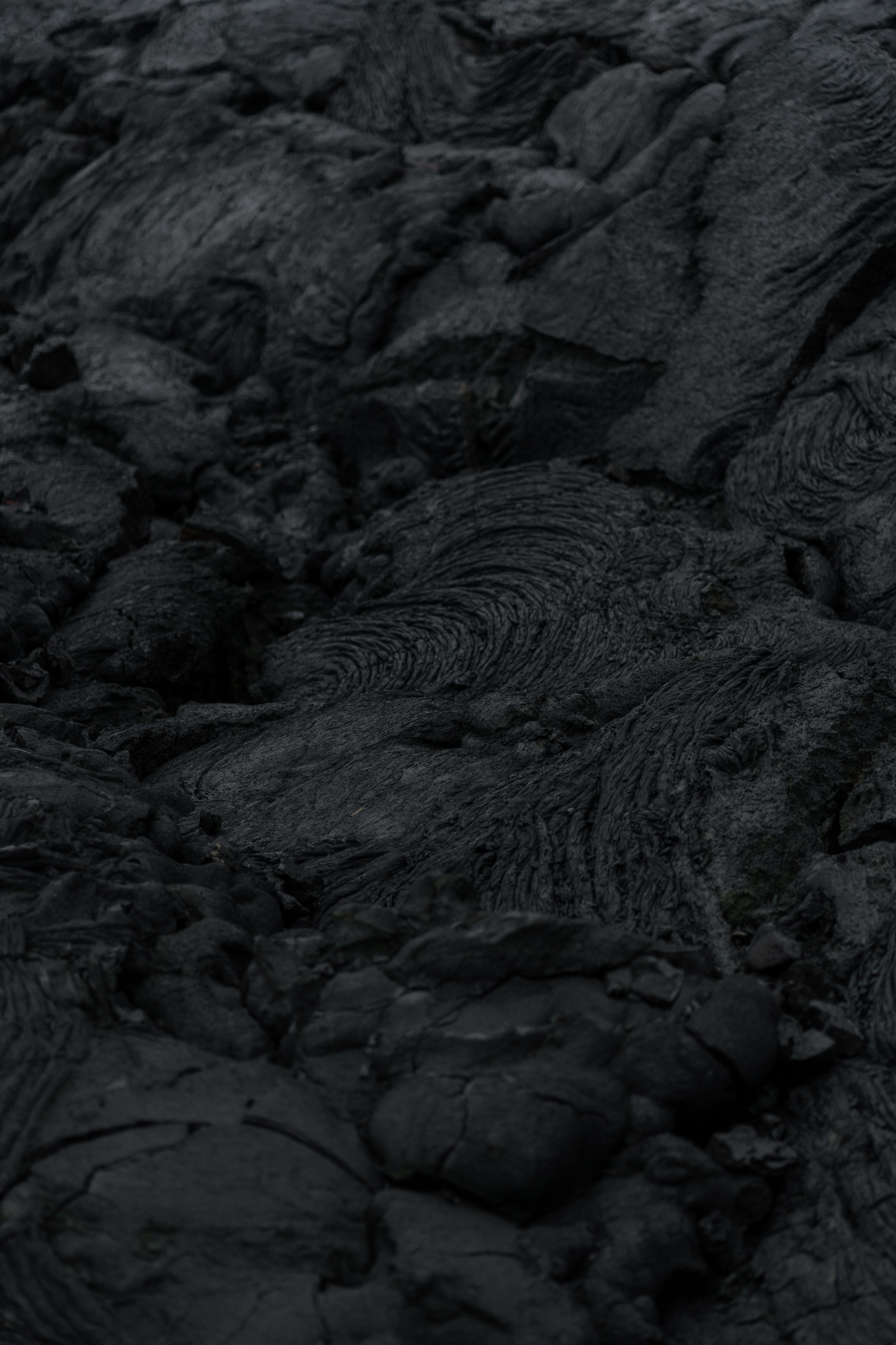 Close-up view of a dark volcanic rock surface, showcasing intricate patterns and textures.