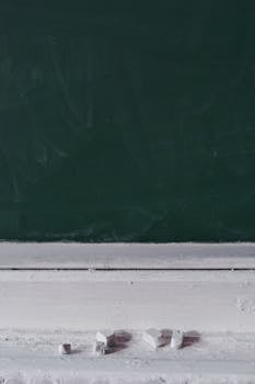 布满灰尘的黑板上散落着粉笔屑，非常适合教育主题